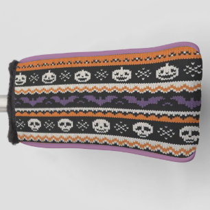 Cute, fair isle/colorwork Halloween skull & bats Golf Head Cover