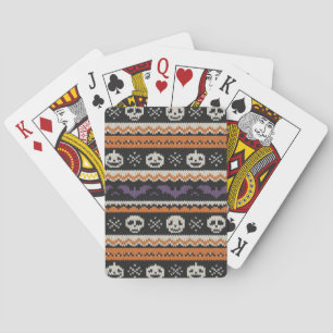 Cute, fair isle/colorwork Halloween skull & bats Playing Cards