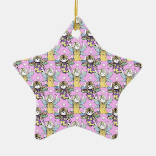 Cute Fairies and Stars and Moons Pattern Ceramic Ornament