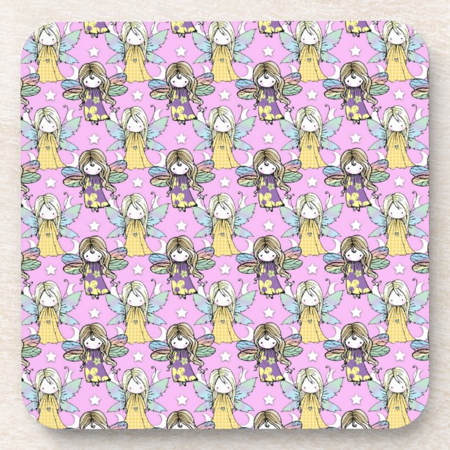 Cute Fairies and Stars and Moons Pattern Coaster (Front)