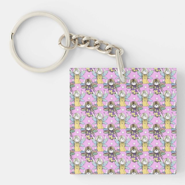 Cute Fairies and Stars and Moons Pattern Keychain (Front)