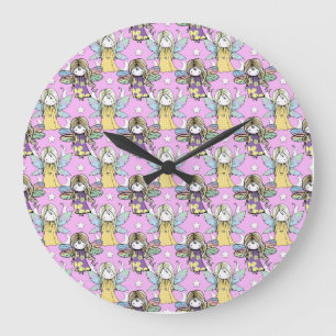 Cute Fairies and Stars and Moons Pattern Large Clock