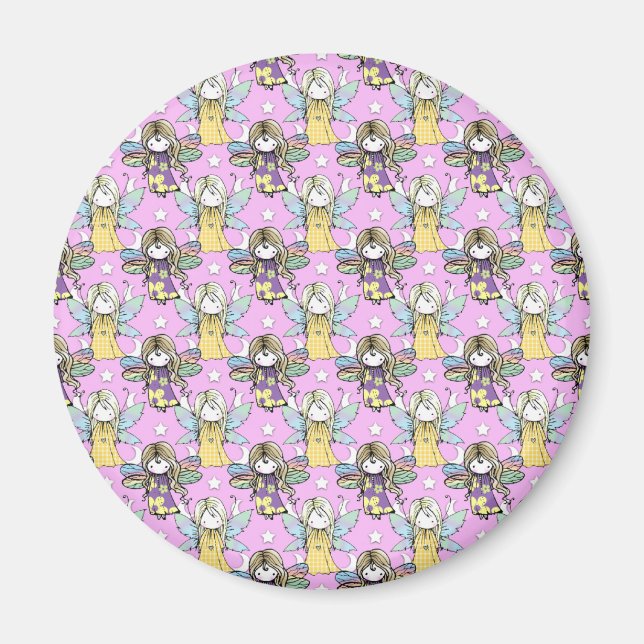 Cute Fairies and Stars and Moons Pattern Magnet (Front)