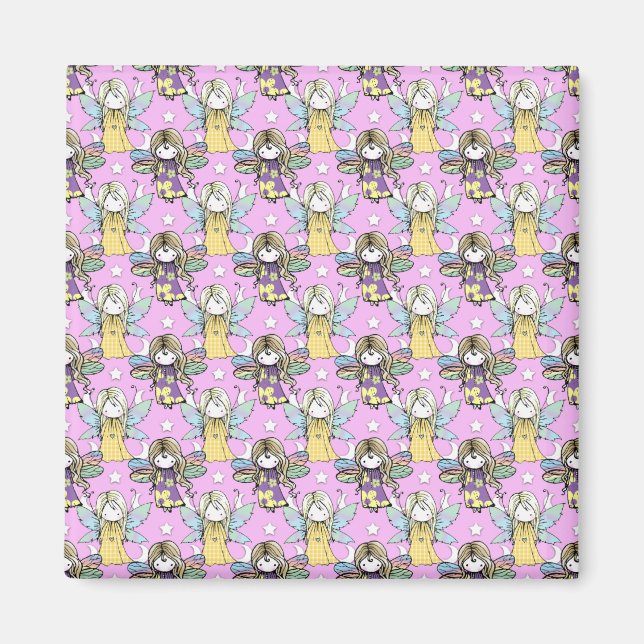 Cute Fairies and Stars and Moons Pattern Magnet (Front)