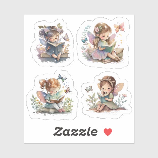Cute Fairies with Book Sticker Set (Sheet)