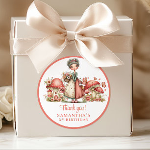 Cute Fairy 1st Birthday Pink Floral Thank You   Classic Round Sticker