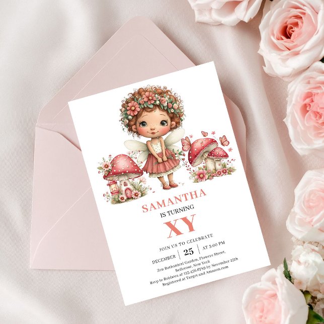 Cute Fairy 3rd Birthday Blush Pink Invite Card (Cute Fairy 3rd Birthday Blush Pink Invite Card)