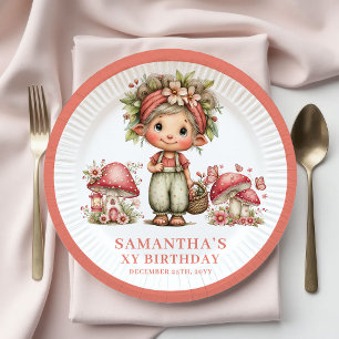 Cute Fairy 3rd Birthday Pink Flowers Plates
