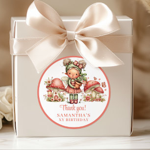 Cute Fairy 5th Birthday Blush Floral Favor Box   Classic Round Sticker
