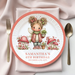 Cute Fairy 5th Birthday Blush Floral Paper Plates