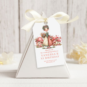 Cute Fairy 5th Birthday Pink Mushroom Favour Gift  Tags