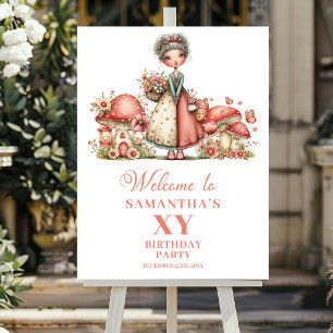 Cute Fairy 5th Birthday Pink Mushroom Welcome Sign