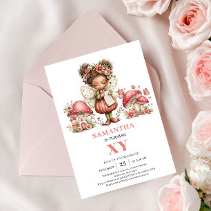 Cute Fairy 6th Birthday Pink Mushroom Party Invite