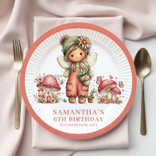 Cute Fairy 8th Birthday Pink Flowers Paper Plates