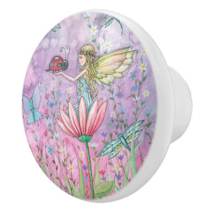 Cute Fairy and Butterfly Illustration Ceramic Knob