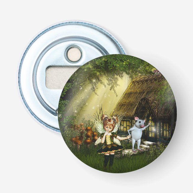 Cute Fairy And White Mouse Bottle Opener (Front)