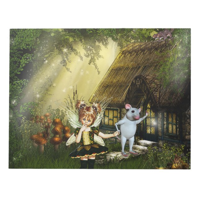 Cute Fairy And White Mouse Notepad (Front)