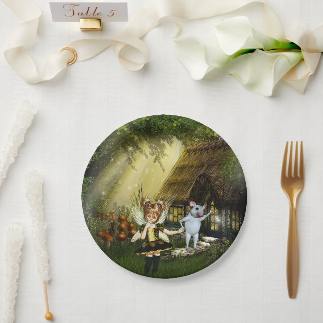 Cute Fairy And White Mouse Paper Plate (Wedding)