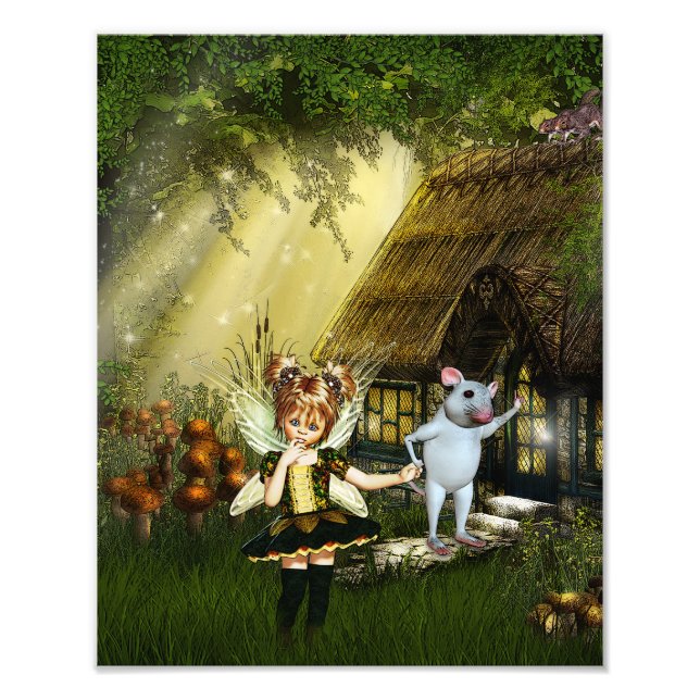 Cute Fairy And White Mouse Photo Print (Front)