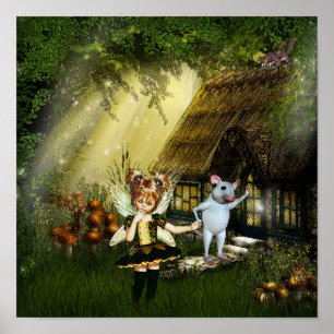 Cute Fairy And White Mouse Poster