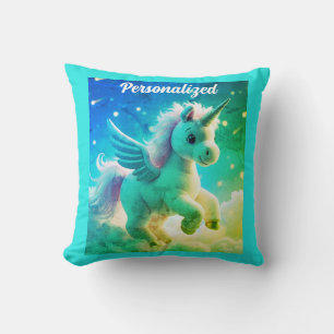 Cute Fairy Baby Unicorn green Sparkling Fantasy  Throw Pillow