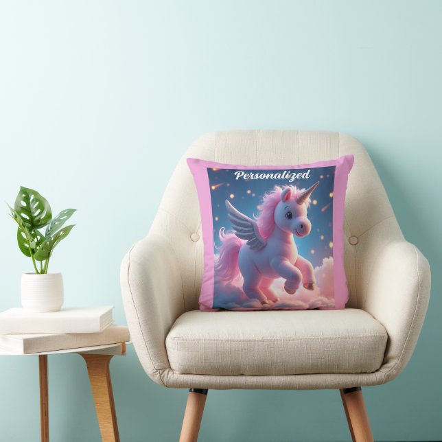 Cute Fairy Baby Unicorn pink Sparkling Fantasy  Throw Pillow (Chair)