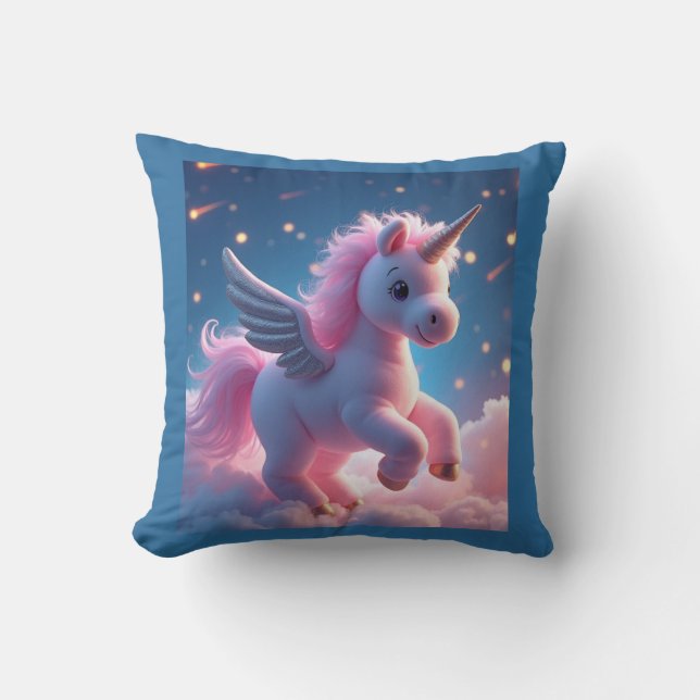 Cute Fairy Baby Unicorn Sparkling Fantasy Throw Pi Pillow (Front)