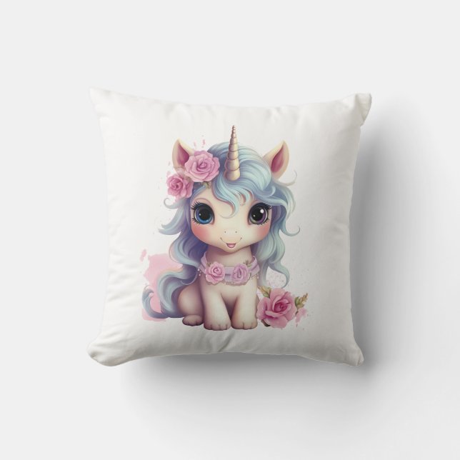 Cute Fairy Baby Unicorn Sparkling Fantasy Throw Pillow (Front)