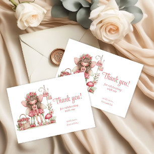 Cute Fairy Blush Flowers 5th Birthday Party Thank  You Card