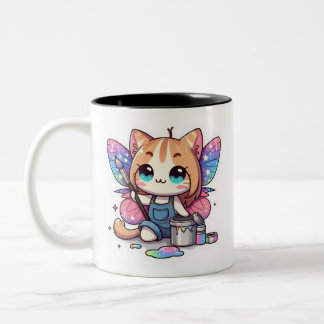 Cute fairy cat artist Two-Tone coffee mug