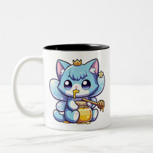 Cute fairy cat eating raw honey  Two-Tone coffee mug