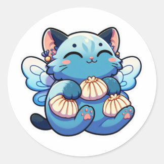 Cute fairy cat with dumplings  classic round sticker