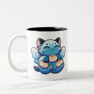 Cute fairy cat with dumplings Two-Tone coffee mug