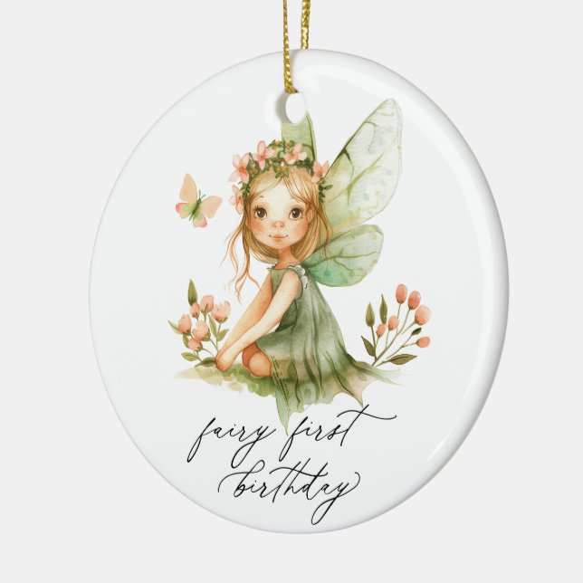 Cute Fairy First Birthday Ceramic Ornament (Left)