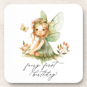 Cute Fairy First Birthday Coaster
