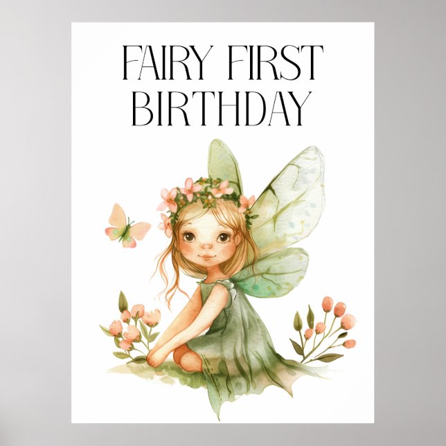 Cute Fairy First Birthday  Poster (Front)