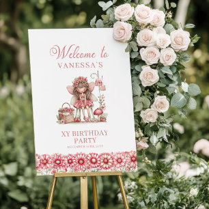Cute Fairy Floral Pink Whimsy 5th Birthday Welcome Poster