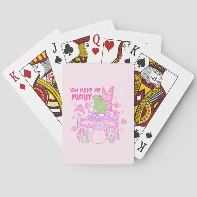 Cute Fairy Frog and Mushroom - You Make Me Mushy Playing Cards (Back)