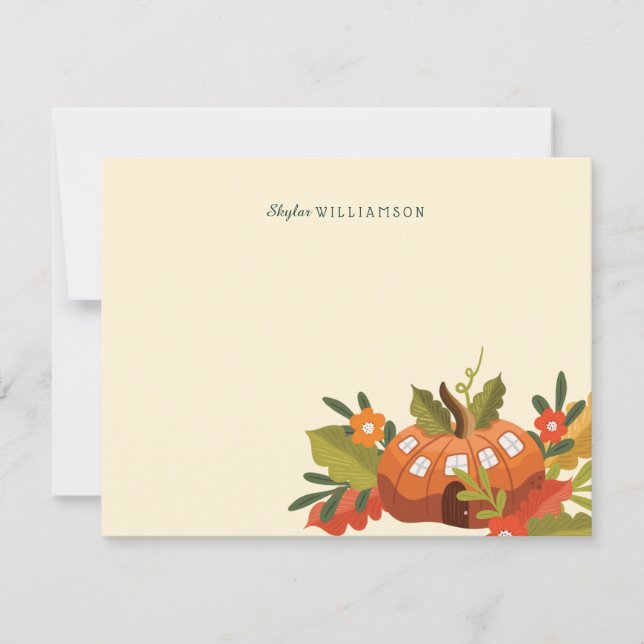 Cute Fairy Garden Autumn Leafs Mushroom & Pumpkin Card (Front)