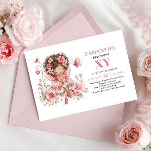 Cute Fairy Girl 2nd Birthday Blush Flowers Invite