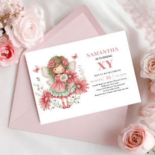 Cute Fairy Girl 2nd Birthday Pink Flowers Invite