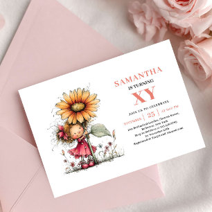 Cute Fairy Girl 3rd Birthday Blush Floral invites