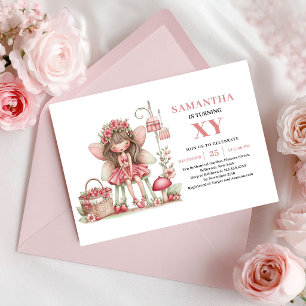 Cute Fairy Girl 5th Birthday Floral Pink Invites