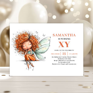 Cute Fairy Girl 5th Birthday Magical Floral invite