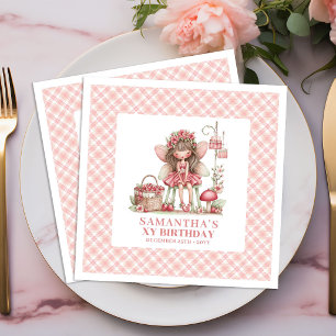 Cute Fairy Girl 5th Birthday Pink Flowers napkins