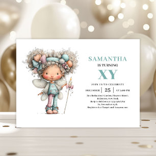 Cute Fairy Girl 9th Birthday Whimsical Pastel  Invitation