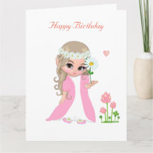 Cute Fairy Girl avec carte d'anniversaire Flower