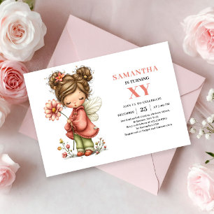 Cute Fairy Girl Birthday Blush Floral Pastel  Invitation
