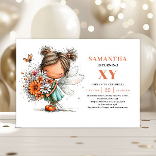 Cute Fairy Girl Birthday Floral Pastel invitation
