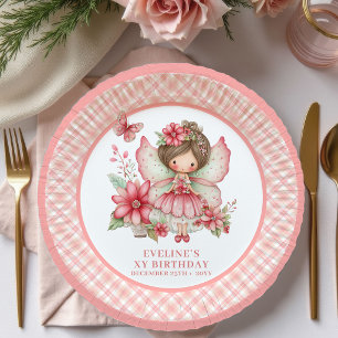 Cute Fairy Girl Birthday Floral Pink paper plates